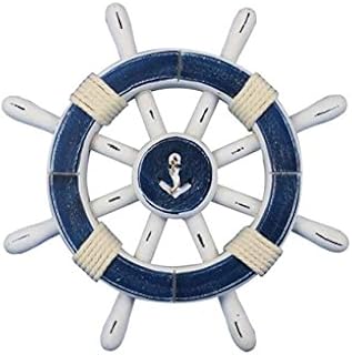 Hampton Nautical Rustic and White Decorative Ship Wheel with Anchor Decoration Living, 12"