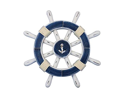 Hampton Nautical Rustic and White Decorative Ship Wheel with Anchor Decoration Living, 12"