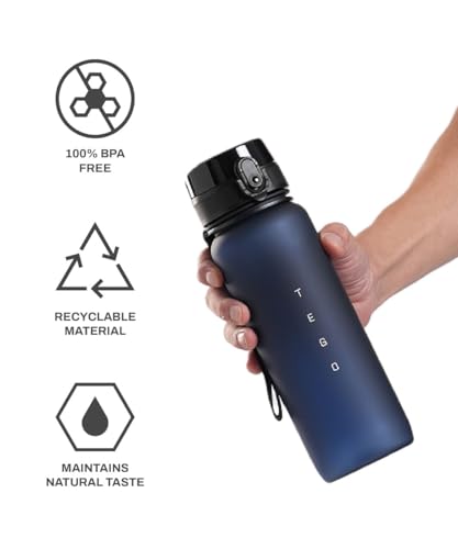 Image of TEGO Rise Tritan Water Bottle | 800ml Secure Flip Lock Lid | BPA-Free, Durable & Impact-Resistant | Wrist Strap for Easy Carry | Hydration Tracker | Gym, Office, Travel Water Bottle (Blue)