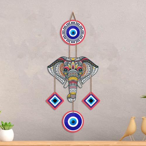 Image of Artvibes Mandala Elephant Evil Eye Wall Hanging for Home Entrance | Nazar Battu MDF Wall Decor | Vastu Inspired Decorative Art for Living Room | Office & Main Door | Housewarming Gift (WH 8551N)