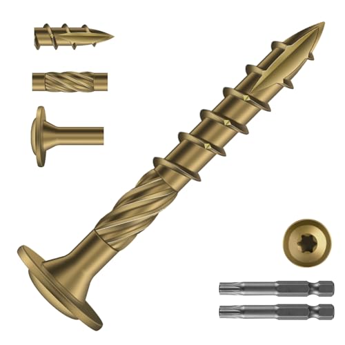 Image of #14 x 2 Inch Lag Screws (620Pcs) 10lb. Structural Wood Screw, Bronze, Carbon Steel, Washer Head, Rust Resistant epoxy Coated, T30 Star Bit