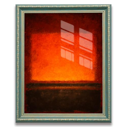 Green Frame Abstract Canvas Wall Art Print, Warm Orange and