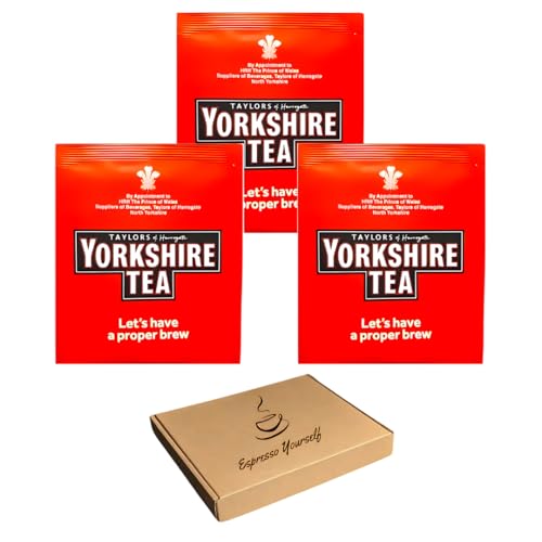 25 x Yorkshire Individually Wrapped & Tagged Tea Bags (25 pack) with Espresso Yourself Greeting Note | Letterbox Friendly | Perfect for Home Office and Travel | Premium Black Tea