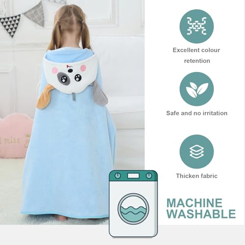 Image of MICHLEY Cartoon Hooded Baby Towel Unisex, Premium Soft Swimming Bathrobe Large Washcloths 31.5 inch x 53 inch for 0-9T (Blue Dog)