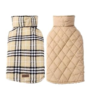 Newbury Waterproof Reversible Warm Dog Winter Coat British Style Windproof Snowproof Dog Vest for Small Medium Large Extra Large Breed X Large Beige