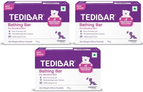 Tedibar Moisturising Baby Bathing Bar 75g X 3 (Pack of 3) 100% Soap Free - By Torrent Pharma