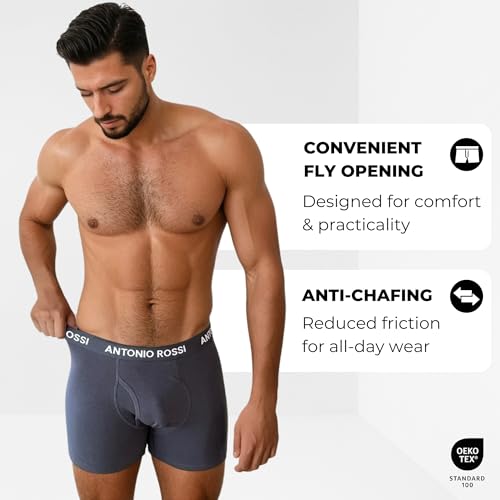 ANTONIO ROSSI (6 Pack Mens Boxers Shorts Open Fly - Keyhole Trunks Fitted Boxer - Super Soft Cotton, No Itchy Labels, Breathable, Moisture Wicking - Men's Underwear Multipack - Image 2