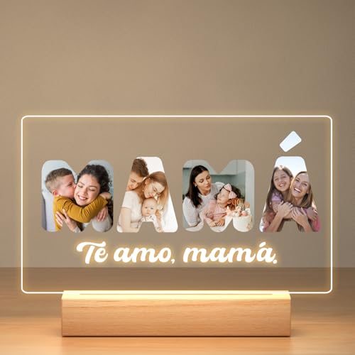 KoxSmar Regalo Navidad Personalizado para Mama, Marcos Personalizado con Foto, Cuadro Personalizado con Foto, Placa Personalizada de Acrílico con Luz Nocturna, Regalo de Cumpleaños para Mama