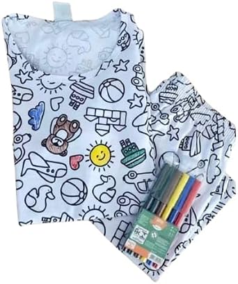 Pijama Infantil de Colorir com Canetinhas – Lavável, Criativo e Divertido Unissex Manga Curta