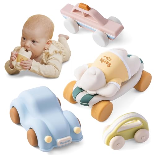 Moonkie Food Grade Silicone Toy Cars for Babies & Toddlers, Push and Go Baby Cars, Baby Teething Toys for 6-12 Months, Easy-to-Hold Hollow Body, Birthday Gift for Boys & Girls, 5 Pack by Moonkie - Used condition - US$27.84