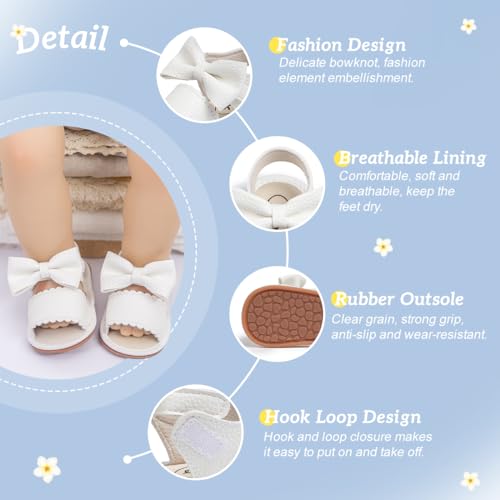Kannior Infant Boys Girls Sandals Breathable Premium Baby Summer Outdoor Casual Beach Shoes Lightweight Toddler Flower Bowknot Anti Slip Rubber Sole Newborn Prewalker First Crib Shoes3
