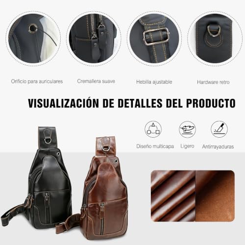 Bolsa de pecho de cuero retro con acabados resistentes para hiking 4