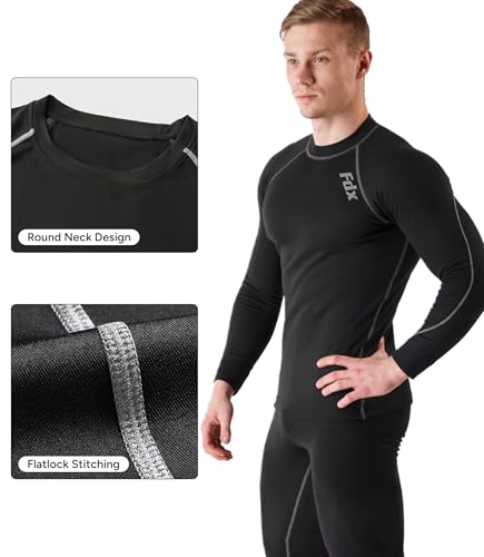 FDX Men's Compression Base Layer Top, Lightweight, Breathable, Long Sleeve Body Fit Quick Dry Cool Shirt All Season for Running Gym Workout Training Fitness Exercise (Black/Grey, XXL) - Image 3