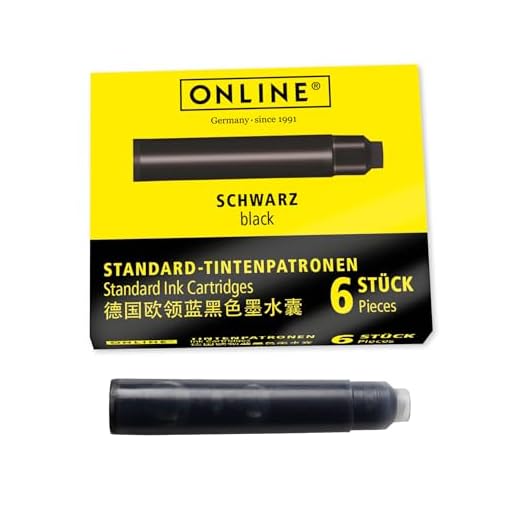 ONLINE Standard-Tintenpatronen, universelle Füller-Tinte, kompatibel mit allen gängigen Standard-Füllern, Ersatz-Patronen für Füllhalter und Rollerball, 6 Stück, Farbe schwarz