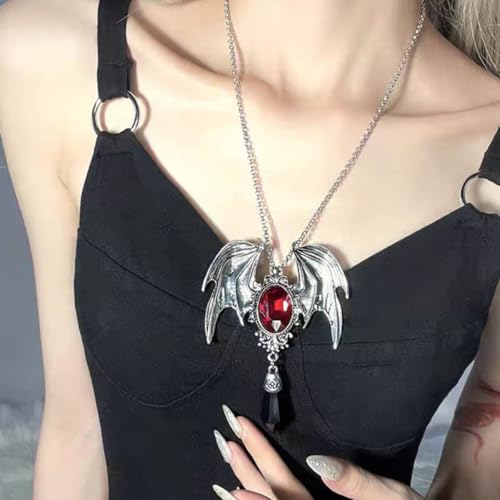 Gothic Large Bat Pendant Necklace Red Black Vintage Crystal Bat Pendant Punk Witch Vampire Role Playing Character Halloween Jewelry Gift2