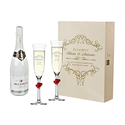 polar-effekt 2 Sektgläser mit roten Herzen und Sekt-Flasche in Geschenkbox - Personalisiert mit Gravur - Hochzeit Geschenkidee Sektglas-Set - Motiv Ornamente