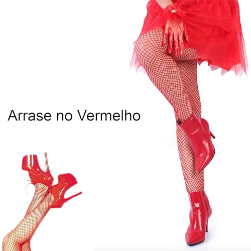 Meia Calça Arrastão Vermelha Tamanho Único - Festa Fantasia Carnaval (BR, Alfa, Único, Regular, Regu