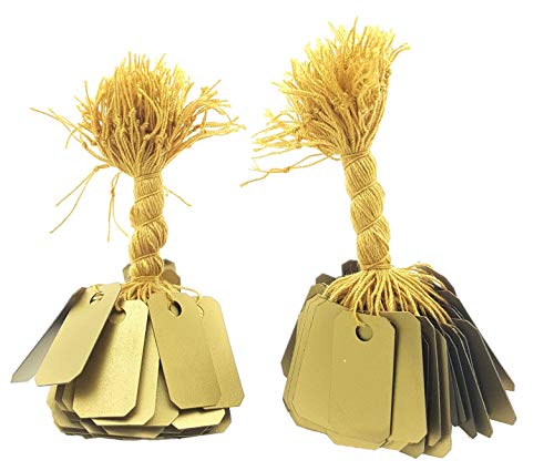 200 Gold Plastic String Tags, Elegant Jewelry Tags Perfect for Gifts or Business (1" x 1/2", Gold)