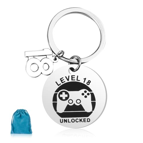 ORUZA Lustig 18. Geburtstag Schlüsselanhänger, Level 18. Geburtstag Schlüsselanhänger Geschenke, Coole Geschenkideen 18 Geburtstag Schlüsselanhänger, Geschenk Geburtstag Junge Mädchen Bruder