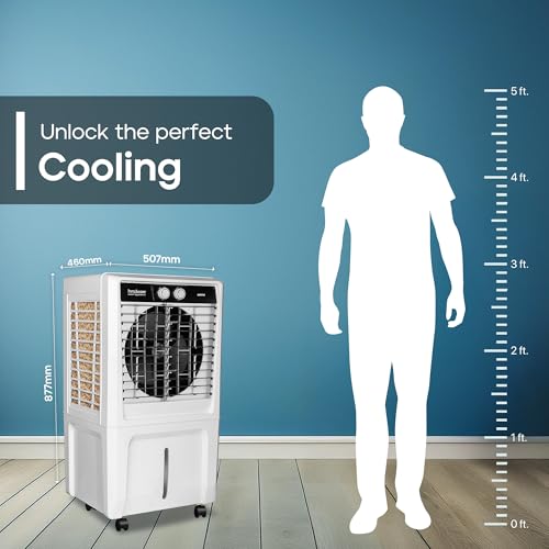 Image of Hindware Smart Appliances Xeno 55L Personal Air cooler | Fan Based | 13 Inc. Fan Blade and Ice Chamber | White & Grey