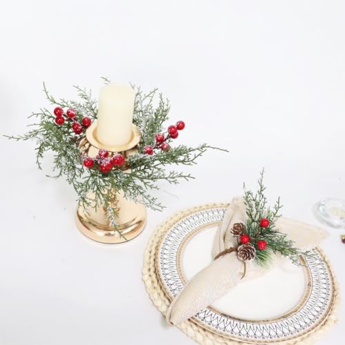 1 Pcs Candle Wreath, Christmas Table Decor, Snowy Red Berry Wreath Set - image 4