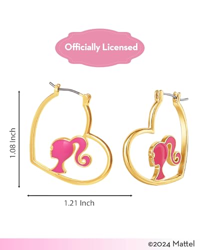 Barbie Heart Hoop Earrings, 18k Yellow Gold Flash-Plated Barbie Earrings for Women, Barbie Jewelry Official License4