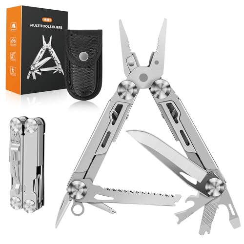 Rolgno Alicates Multiusos, Multiherramienta Plegables Inoxidable 14 en 1, Navaja Multiusos con Cortador de Alambre, Cuchillo, Sierra, Destornilladores, Abrebotellas, EDC para Camping, Regalo Hombre