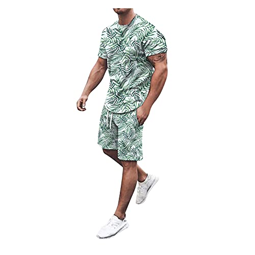 XVSSAA Men's Tracksuit Summer 2 Pieces Casual Activewear Short Sleeve Shirt and Shorts,Men's Sport Shorts Set Tracksuit