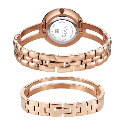 Image of Titan Raga Contempore Rose Gold Dial Brass Strap Watch for Women - 95310WM02F