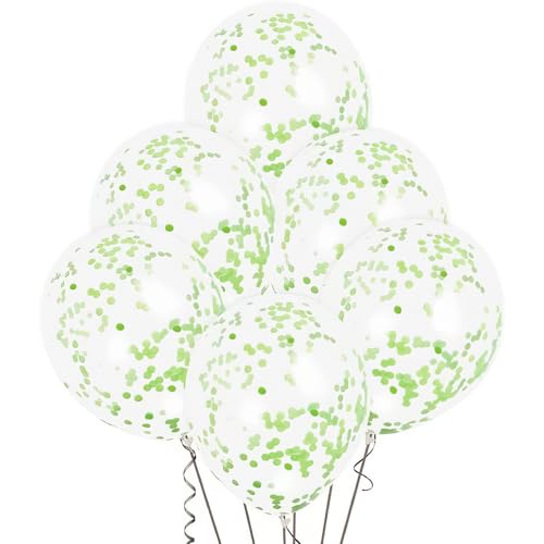 Stunning Clear Latex Balloons with Vibrant Lime Green Confetti - 12" (6 Pieces) - Perfect for Celebrations, Parties & Events