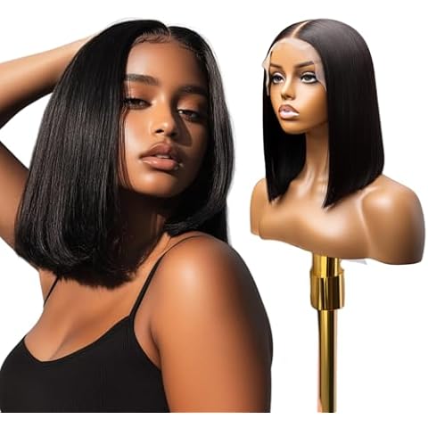 SIYUSI Bob Wig Human Hair 13x4 HD Lace Front Glueless BOB Wigs for Black Women Human Hair Short Straight Bob Wigs Pre Plucked Pre Cut 180% Density Natural Color (black, 10inch) Cover