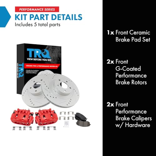 Image of TRQ Performance Front Brake Pad and Rotor Set Ceramic Drilled Slotted