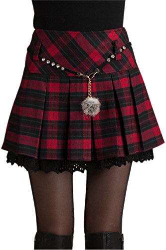 chouyatou Women's A-Line Plaid Wool Blend Pleated Skirt Side Zipper Medium Red