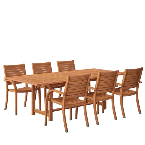 Amazonia 7-Piece Patio Dining Set, Dark Teak Finish and Ideal for Outdoors
