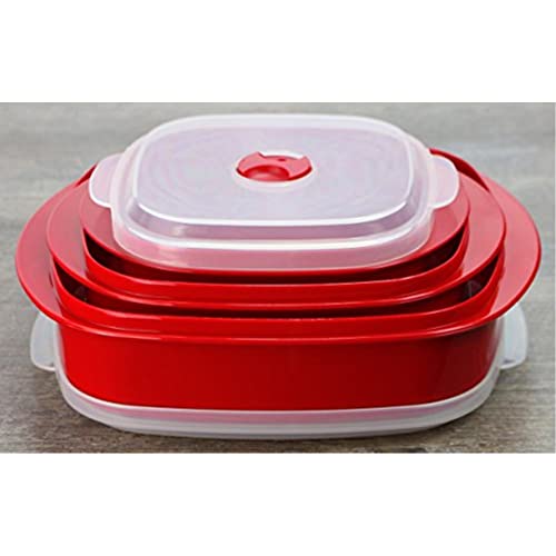 Image of Reston Lloyd Nesting Microwave Containers, Set of 3, Adjustable Steam Vents, Airtight, Meal Prep, Durable BPA-Free Plastic- Freezer & Dishwasher Safe, Cookware & Food Storage, Anyday Cookware, Red