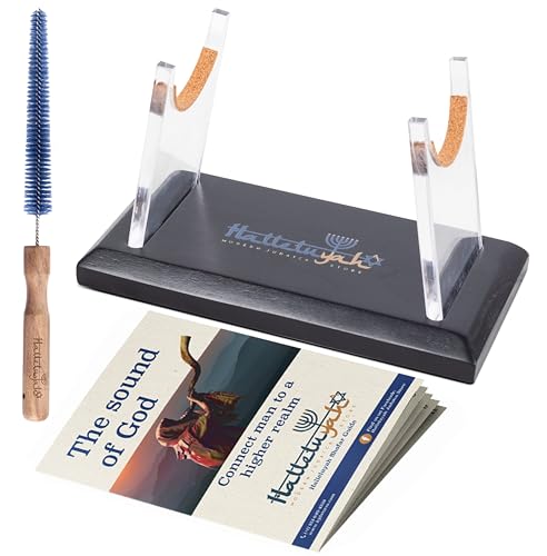 HalleluYAH Ram Shofar Stand - with Cleaning Brush, Blowing Guide | Fits Yemenite Shofars - Ram Full...