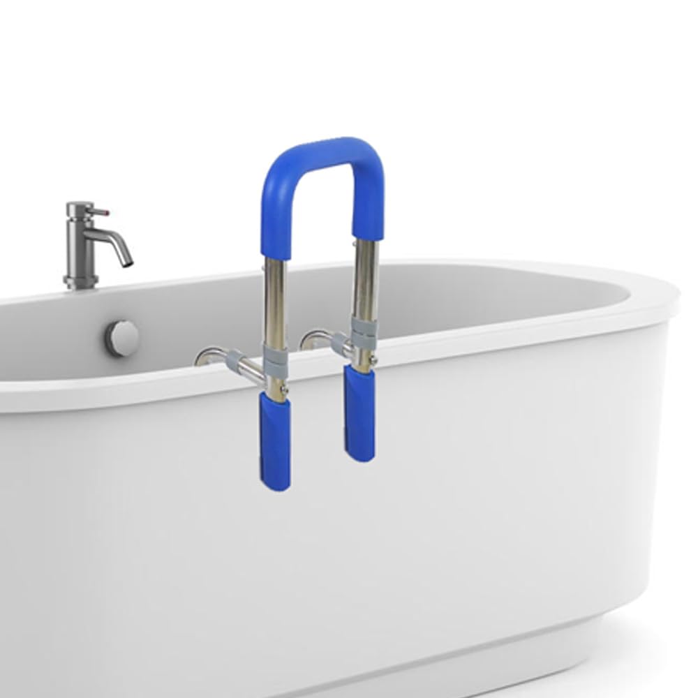 ElderlyAssis 浴槽手すり 入浴グリップ バスケア 入浴補助具 安全介護用品 滑り止め マタニティケア用品 障害者用転倒防止 工事不要 簡単設置 3段階高さ調節 ブルー 3cm〜18.5cm