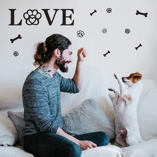 SUPERDANT 41PCS Love and Dog Paw Wall Sticker Paw Prints Wall Decals Animal Wall Art Stickers Peel and Stick DIY Black Vinyl Art Decorations for Dog Lover Bedroom Living Room Wall Decor - Image 4