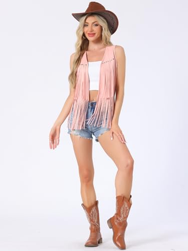 Image of Allegra K Women's Fringe Top Vest Open Front Western 70s Outfits Faux Suede Tassel Cardigan