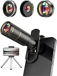 Phone Camera Lens Kit 4 in 1, COSULAN Attachment Lens for Smartphone, 22X Telephoto Lens, 205° Fisheye Lens, 4K HD 0.67X Wide Angle Lens, 25X Macro Lens, Works with iPhone and Android Phone