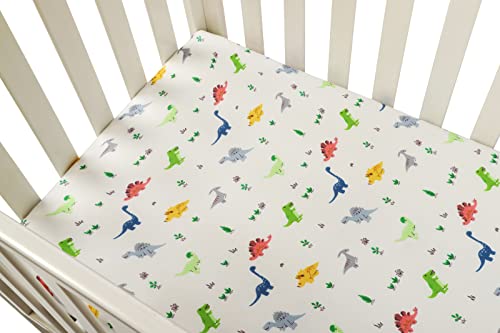 Pack N Play Sheets 2 Pack For Baby Boy, Stretchy Jersey Knitted Portable Mini Crib Sheets Playard Mattress Cover, Dinosaur Printing #TOP7