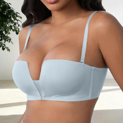 KWVOEBQ Wireless Bra Light Blue S Balconette No Underwire Add 1 Cup Adjustable Bra with Detachable Straps - image 3