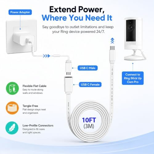 20FT USB C Extension Cable for Ring Solar Panel-Waterproof Long Extender - 5
