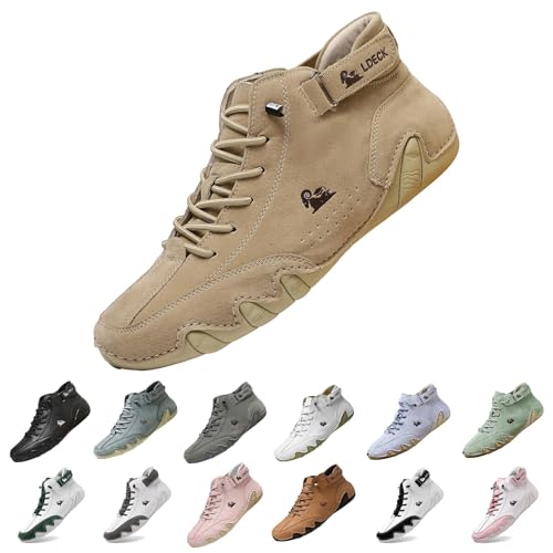 Feunu Slip On Sneakers for Women Comfortable Waterproof Barefoot Hiking Shoes High Top Non Slip Boots Breathable Leather Ankle Chukka Boots Slip On Arch Support Driving Shoes Black