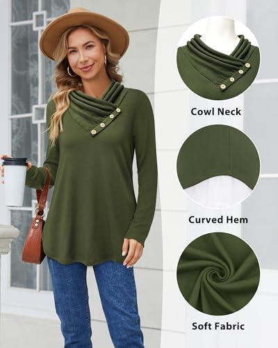 Image of Bulotus Womens Turtleneck Sweaters Ribbed Knit Split Cowl Neck Tunic Sweaters