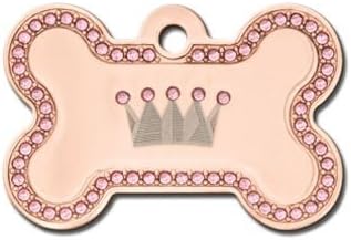 Diva Crown Jewel Collection Crystal Jeweled Large Bone Shape Personalized Custom Engraved Pet ID Tags! (Rose Gold- Crown & Aurora Crystals)