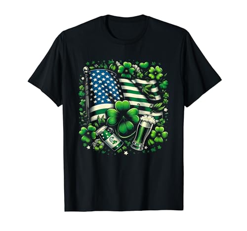 Bandera Americana con Tréboles Día de San Patricio Camiseta