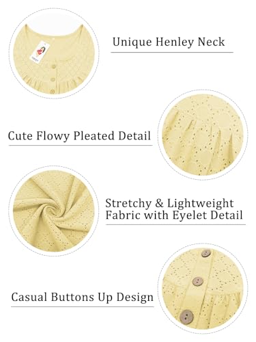 Image of VISLILY Womens-Plus-Size-Summer-Tops Buttons Up Henley Shirts Flowy Pleated Tunics Trendy Eyelet Short Sleeve Blouses