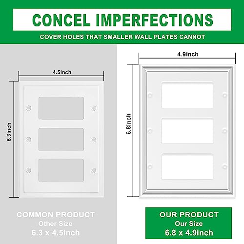White Modern Decorative Wall Plate Light Switch Cover Decorator Outlet Covers Rocker Switch Plates Bamboo Fiber Material Wall Plates for Kitchen Bathroom (3 Gang Triple Decorator-1 Pack) by Ranweydi - Image 3