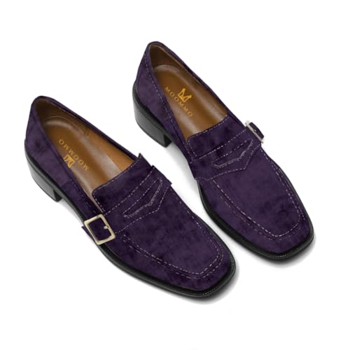 Image of MOOMMO Women Chunky Heel Penny Loafers Square Toe Buckle Slip On Comfort | Office Ladies Loafer Pumps 2 inch Stacked Block Heel Dress Loafers Oxfords Walking Dress Shoes Casual Size 4-11 M US